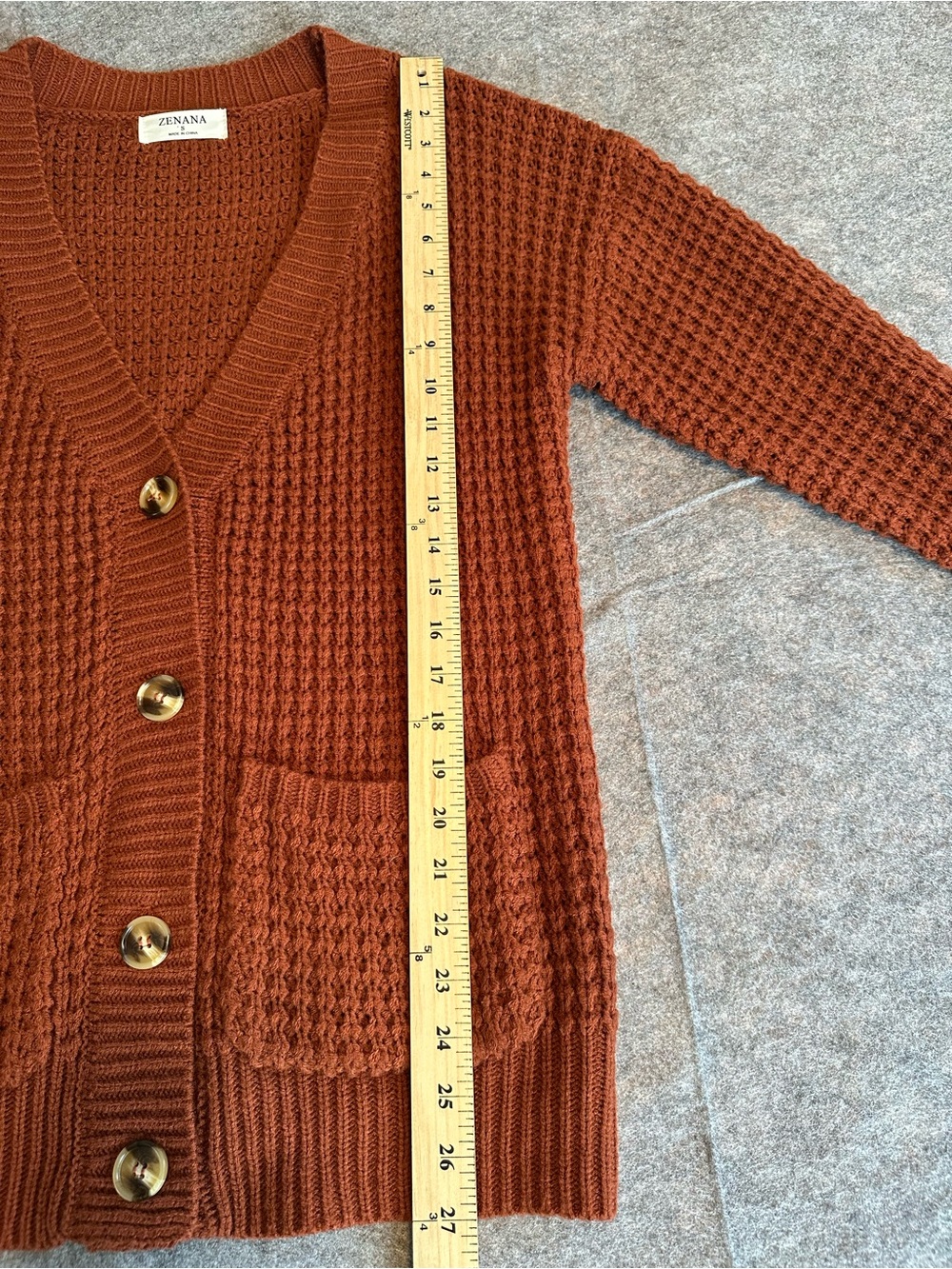 Zenana Outfitters Burnt Orange Button-Up Waffle Knit Cardigan - Picture 7 of 8